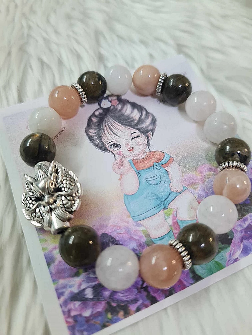 (010) กำไลหิน Moon&Sun ซันสโตน มูนสโตน ลาบราดอไรต์ ชาร์มมังกร (ความอุดมสมบูรณ์ เสริมการงาน มั่งคั่ง พลังรักมั่นคง) ขนาดข้อมือระบุทางแชทได้ค่ะ