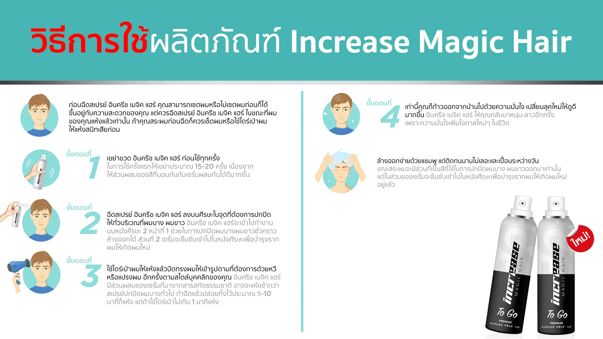 Increasetogo อินครีซทูโก สเปรย์ปกปิดผมบาง สเปรย์ปกปิดผมขาว สเปรย์เซรั่มผมบาง ปิดผมบางหัวกลางล้าน ปิดผมขาวแบบธรรมชาติ ผมบางใช้สเปรย์อะไรดี เซรั่มบำรุงผมและปิดผมบาง สเปรย์ผมบางหัวล้าน
