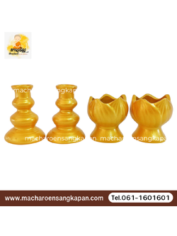 [ขายส่ง] เชิงเทียนเซรามิกสีทอง (บรรจุ 10 คู่)