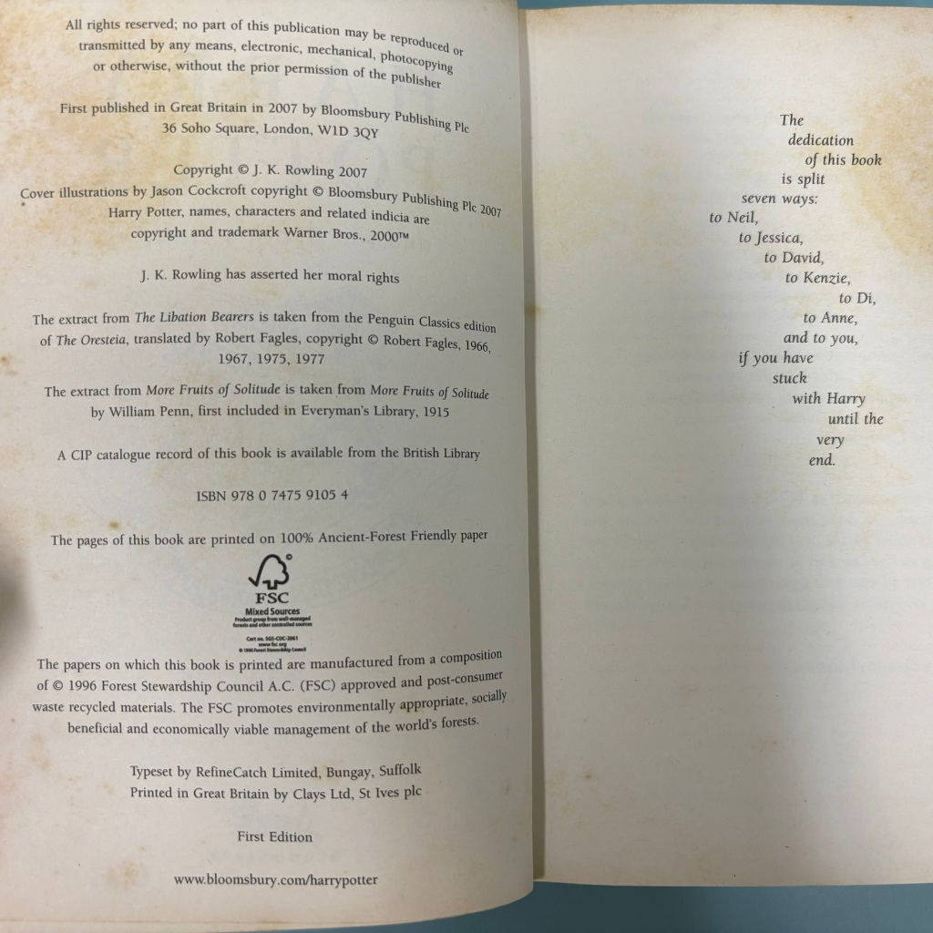 Harry Potter and the Deathly Hallows [Hardcover] First Edition ... Rowling, J.K. (Pre Owned) Fiction