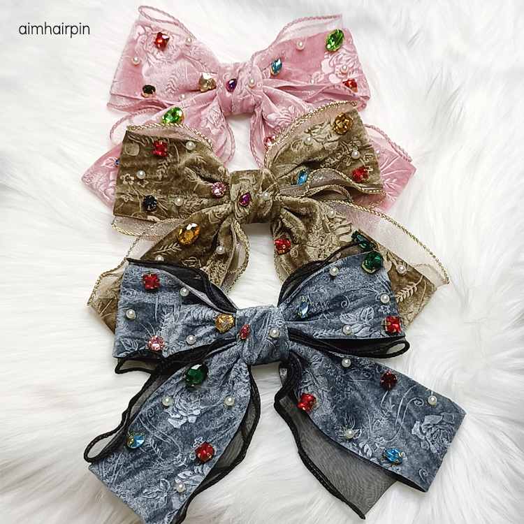 กิ๊บโบว์สปริง กำมะหยี่ - aimhairpin จำหน่ายกิ๊บติดผมเกาหลีแท้ และเครื่องประดับ ยางรัดผม คาดผมแฟชั่น สร้อยคอ ต่างหู