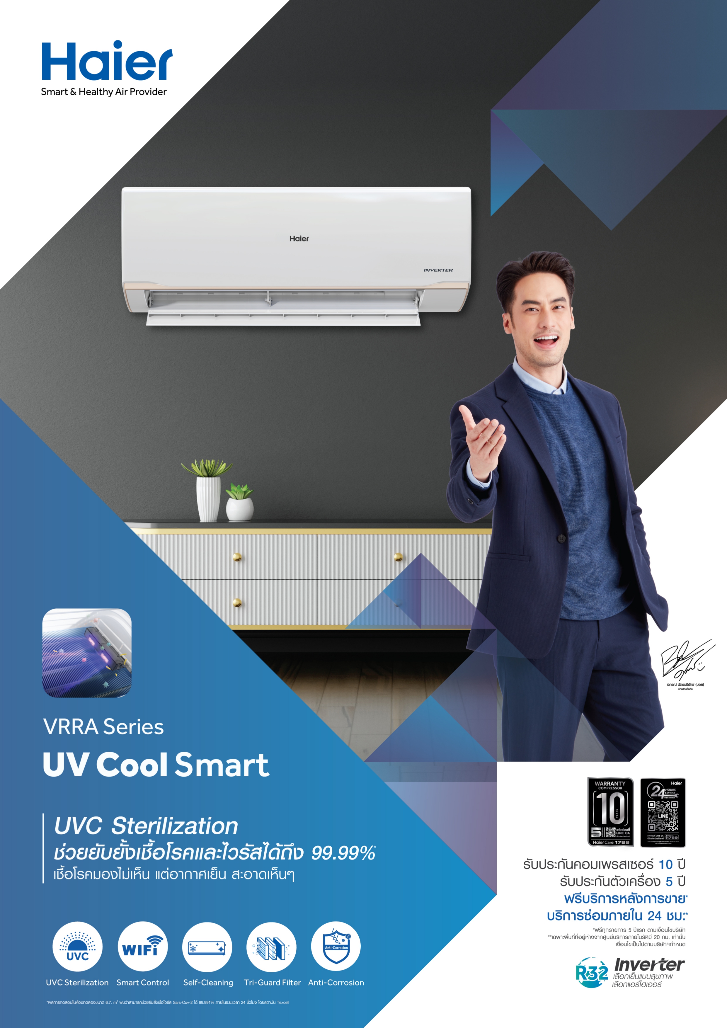 แอร์ HAIER INVERTER รุ่น CLEAN COOL VQAC R32 ปี 2024 สำเนา
