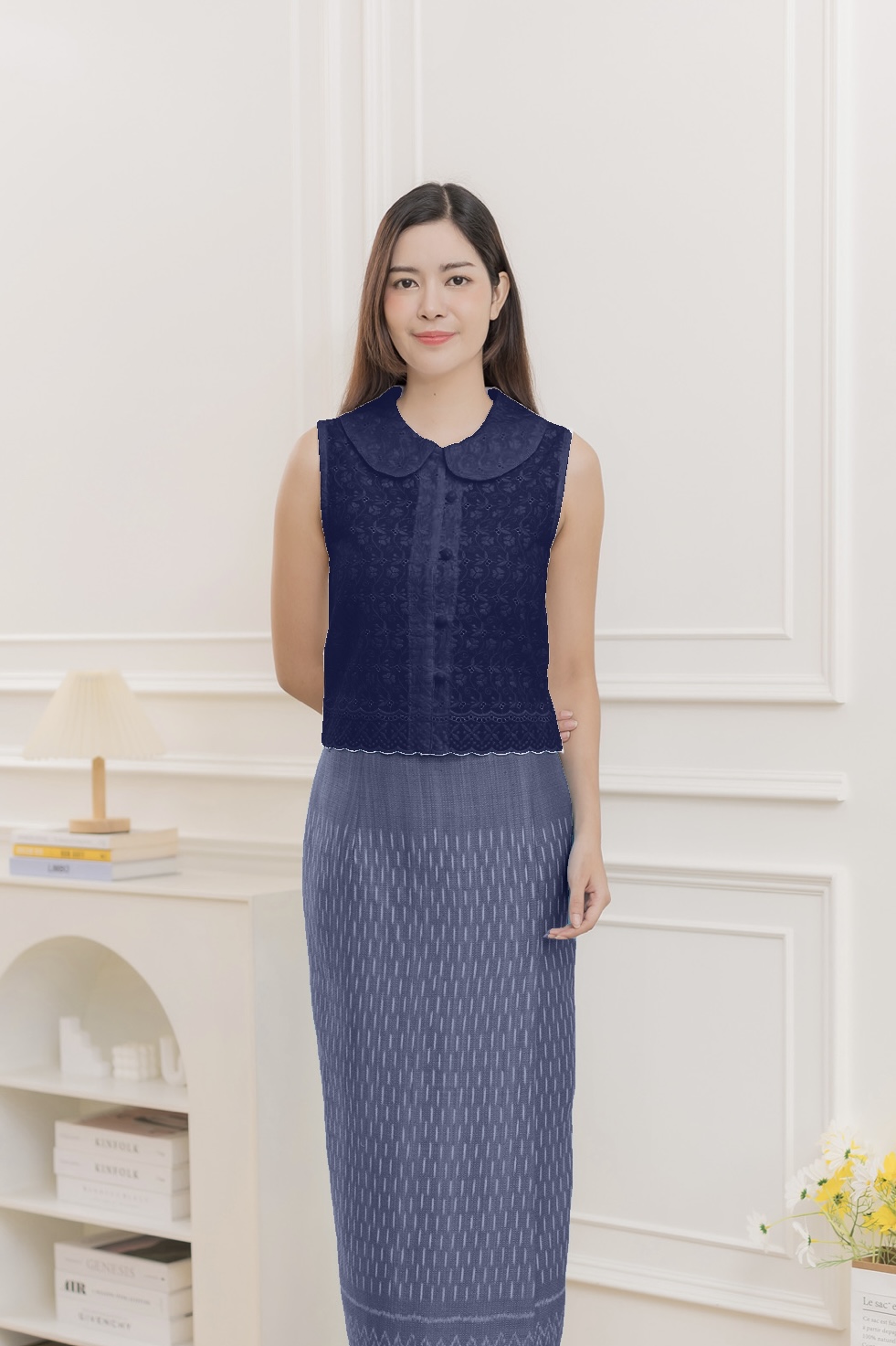 เสื้อเฟื่องฟ้า สีน้ำเงินเข้ม สีแดง สีมอคค่า สีชมพูอ่อน และสีโอลด์โรส งานเนี๊ยบเรียบร้อย
