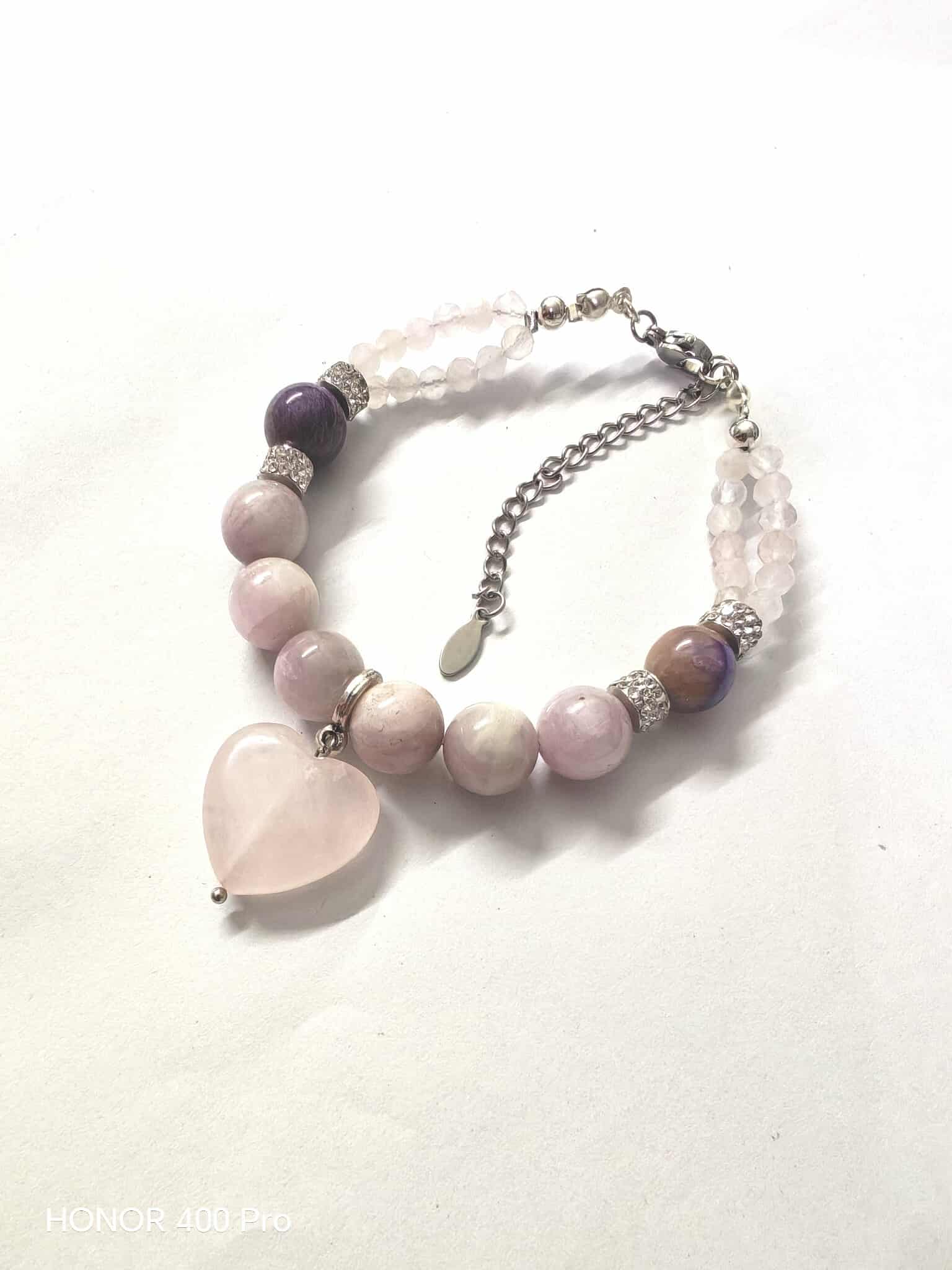 (018) กำไลหินเสริมรักกำลังสาม คุนไซต์ โรสควอตซ์ & ชารอยต์ (หินแท้ขนาด 10 มิล) หินแท้ หินนำโชค ขนาดข้อมือระบุทางแชทได้เลยค่ะ