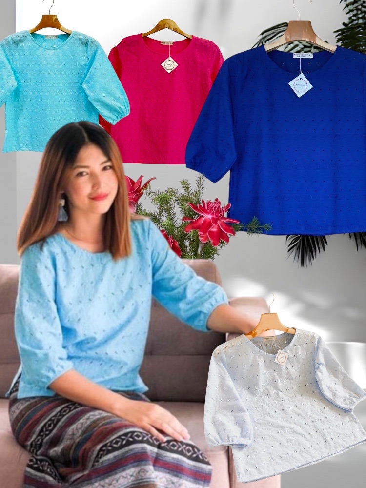 เสื้อการะเกด สีฟ้าอ่อน สีฟ้า สีฟ้ามิ้นท์ สีน้ำเงิน และสีบานเย็น