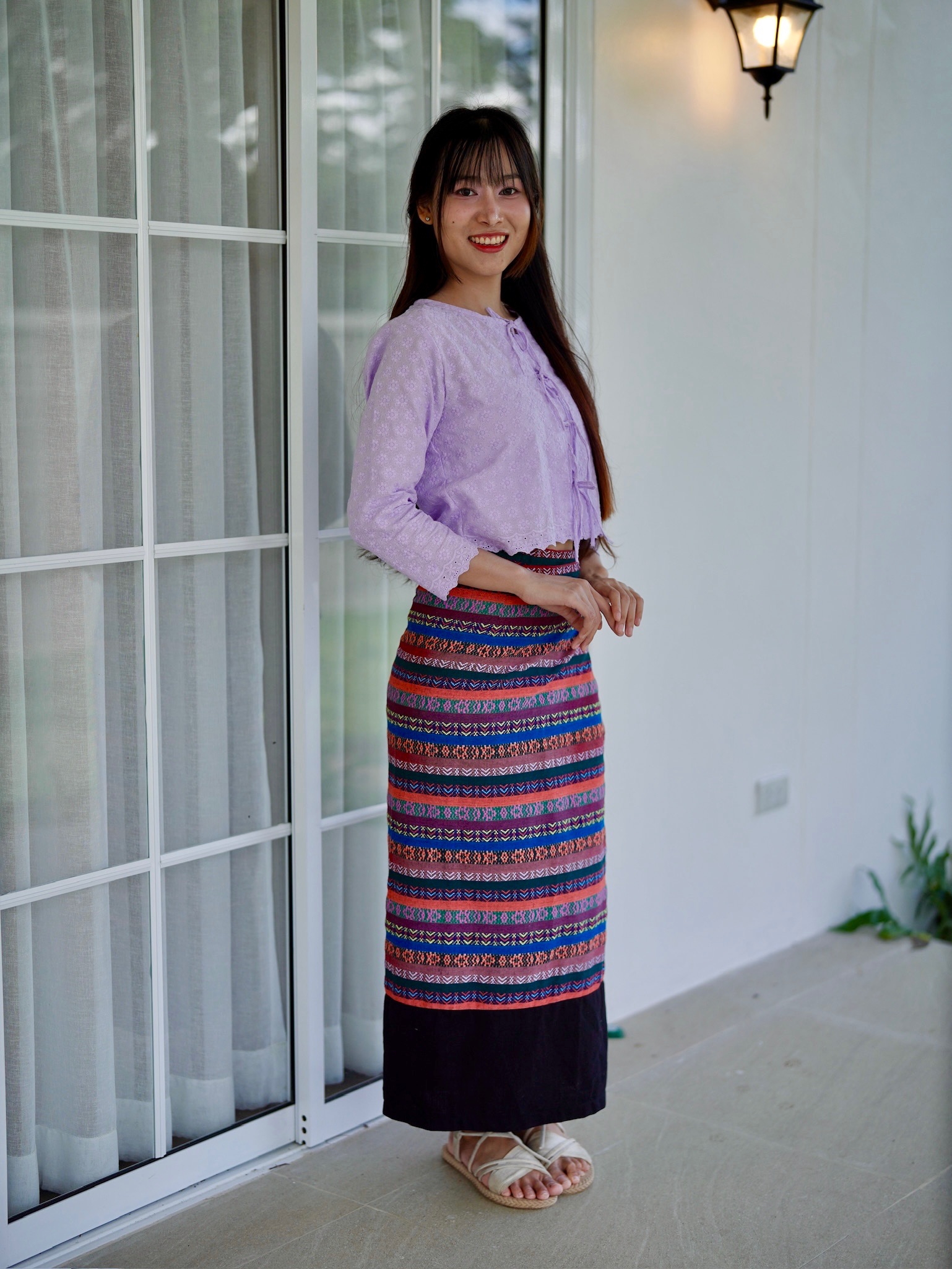 เสื้อบัวเกี๋ยง สีใหม่ หลายสี ลายพิกุล เสื้อแขนยาวผู้เชือกหน้า