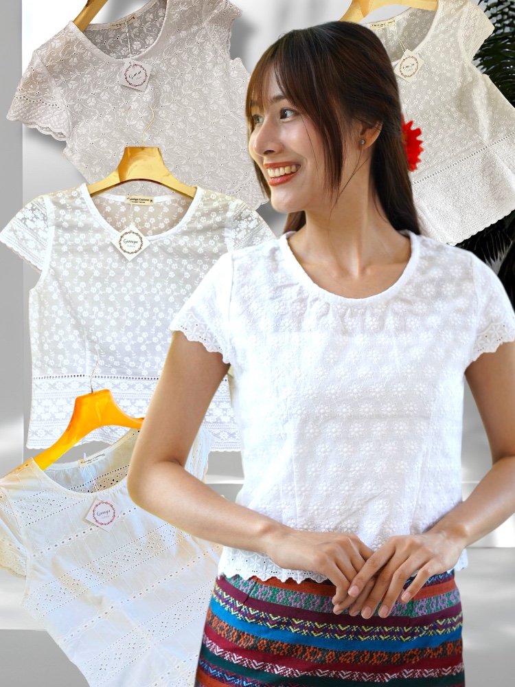 เสื้อกาสะลองคำ สีขาว และ สีออฟไวท์ เสื้อสวยเข้าทรง ติดซิปข้าง มีหลายลายให้เลือกเลยค่ะ