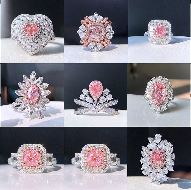 เพชรสีชมพูโครงสร้างเพชรแท้ ปรับแต่งตามรูปแบบสั่ง