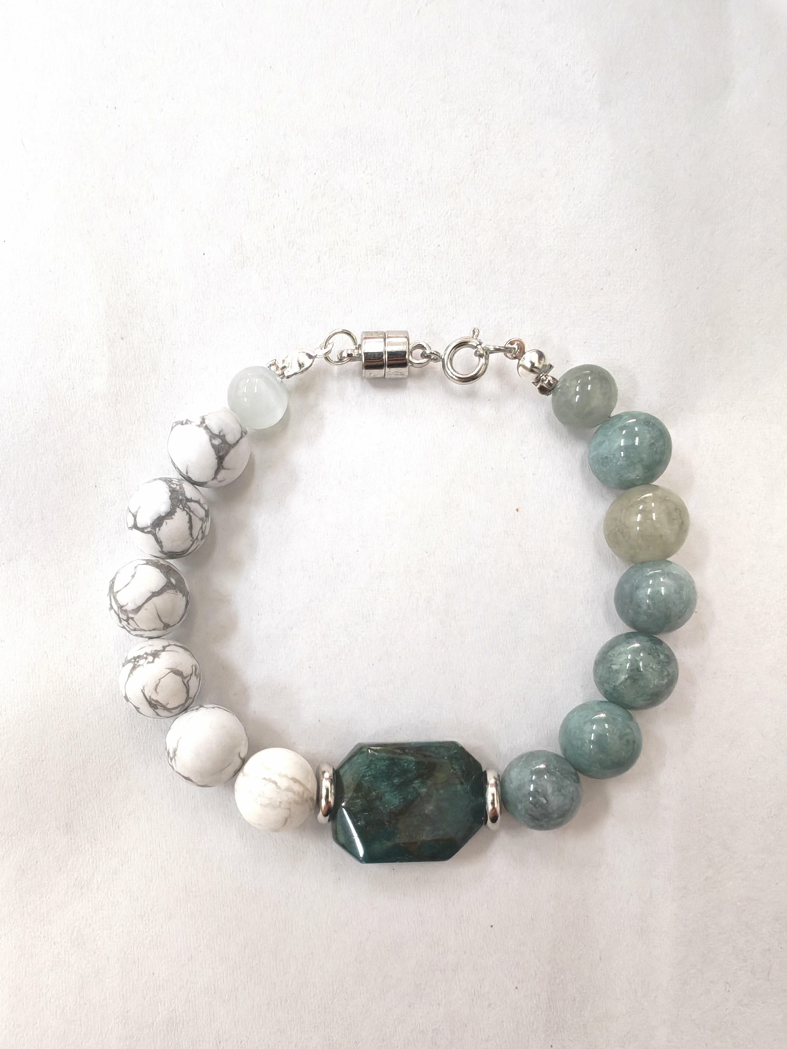 (026) กำไลหินฮาวไลต์ หยกพม่า จี้หินอะพาไทต์ (โชคลาภ มั่งคั่ง เสริมการงาน สงบสะอาด ขจัดพลังลบ) หินขนาด 10 มิล ขนาดข้อมือระบุทางแชทค่ะ