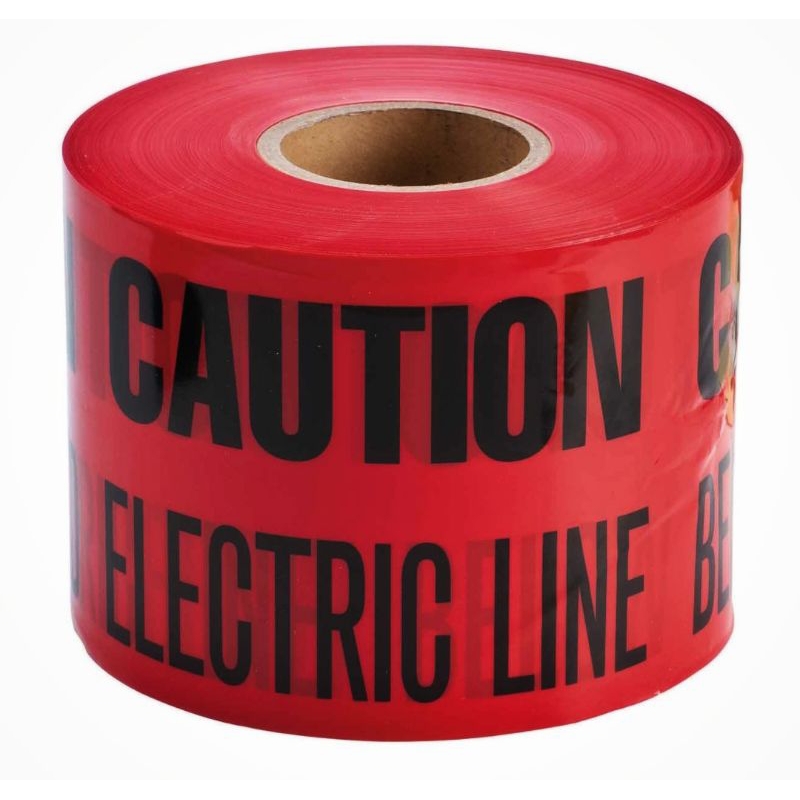 เทปเตือนอันตราย เทปฝังใต้ดินสีแดง Caution Electric Line Warning Tape 15cm x 300m x 0.05mm