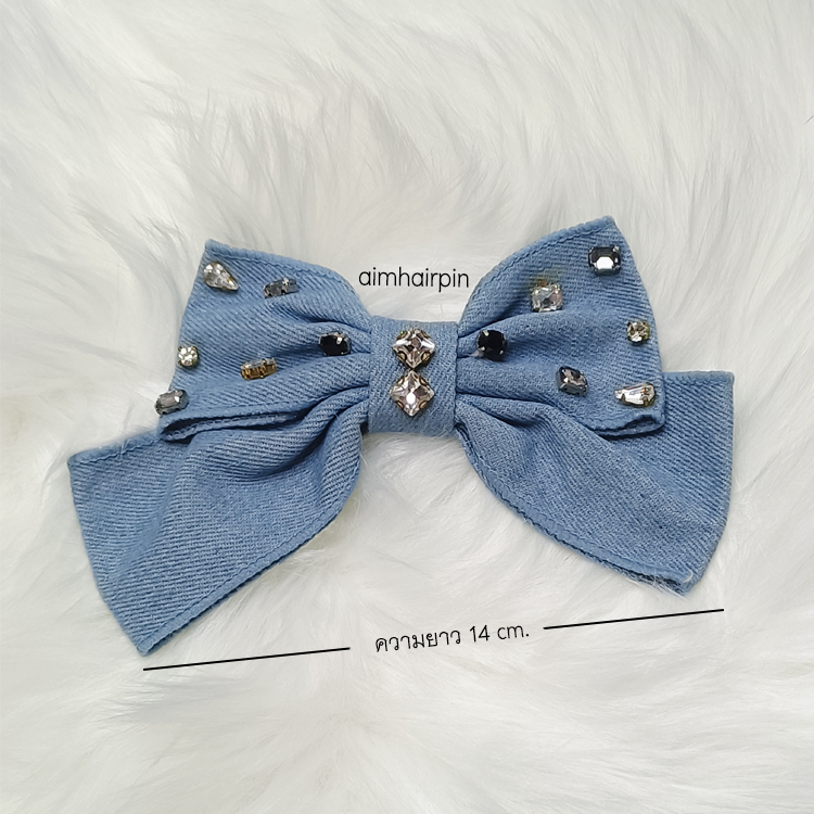 กิ๊บสปริงโบว์ ผ้ายีนส์ แต่งเพชร - aimhairpin จำหน่ายกิ๊บติดผมเกาหลีแท้ และเครื่องประดับ ยางรัดผม คาดผมแฟชั่น สร้อยคอ ต่างหู