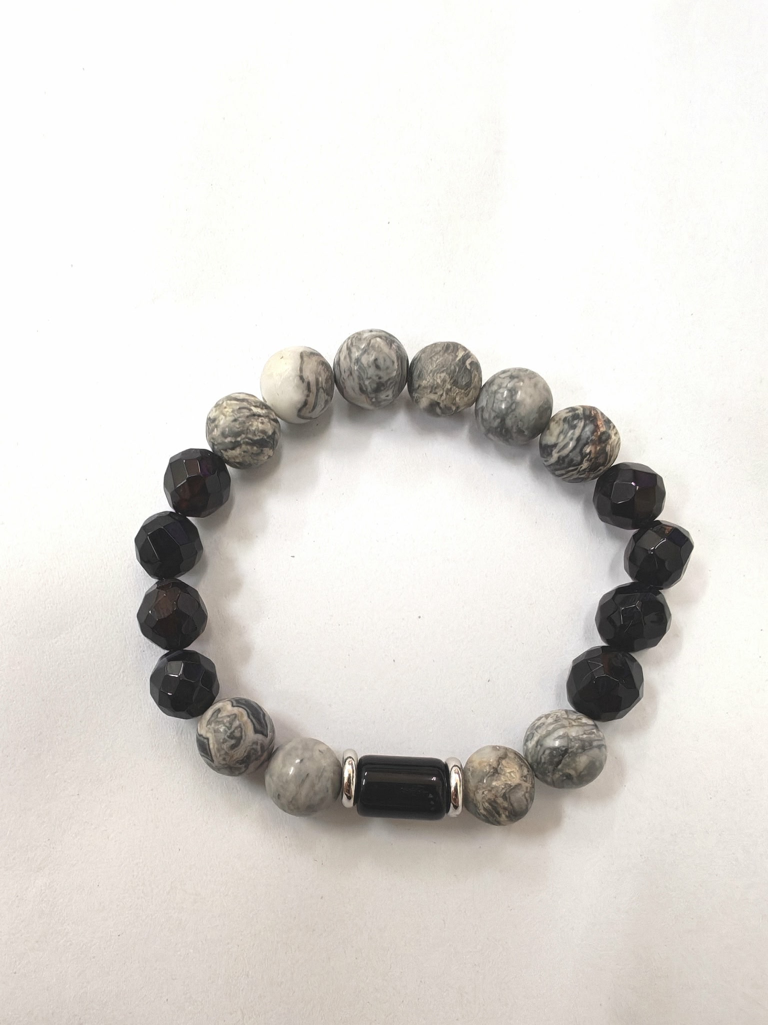 (025) กำไลไลหินซิลเวอร์เลซ & แบล็คอาเกต (ปกป้องคุ้มครอง เสริมสมดุล จิตใจสงบ ลดความเครียด) หินขนาด 10 มิล ขนาดข้อมือระบุทางแชทได้เลยค่ะ