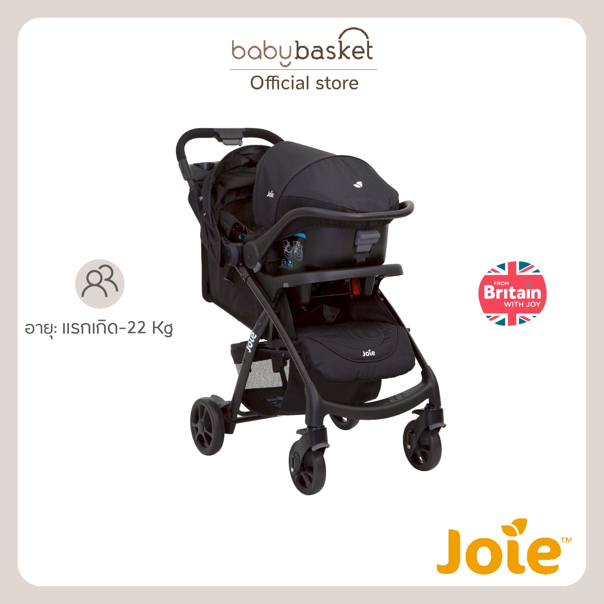 รถเข็นเด็กพร้อมตะกร้าคาร์ซีท Joie Stroller Muze Lx Ts Coal