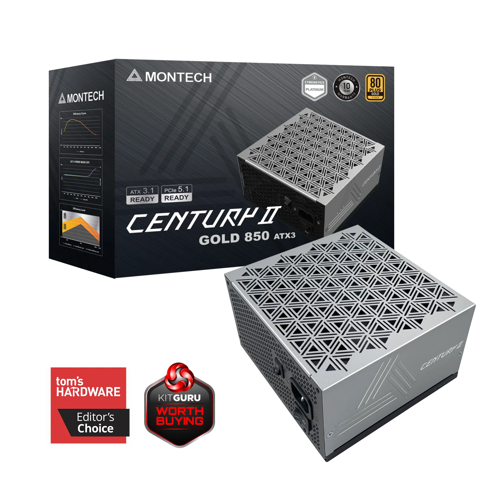 PSU MONTECH CENTURY II GOLD 850W ATX 3.1 PCIE 5.1 - 850W 80+GOLD/CYT-PLATIUM