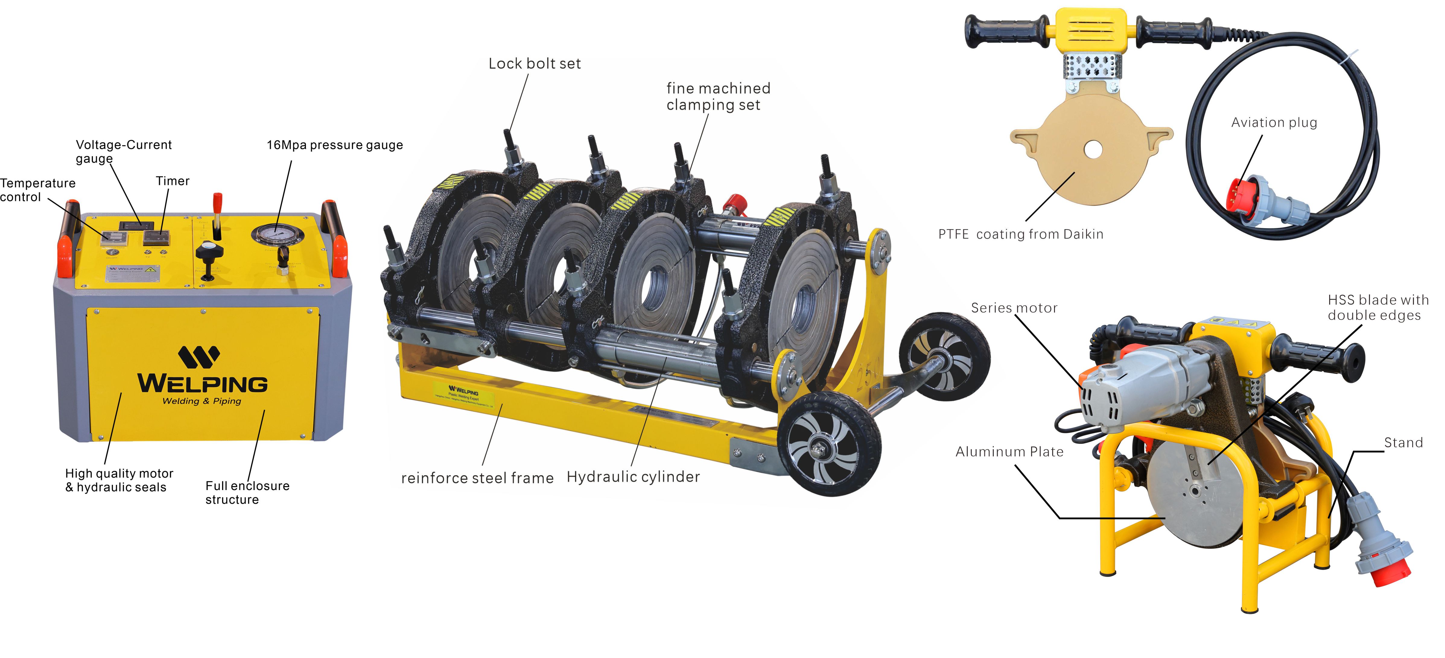 เครื่องเชื่อมท่อ Welping รุ่น WP250A ไฮดรอลิค ขนาดท่อที่เชื่อม 63mm-250mm