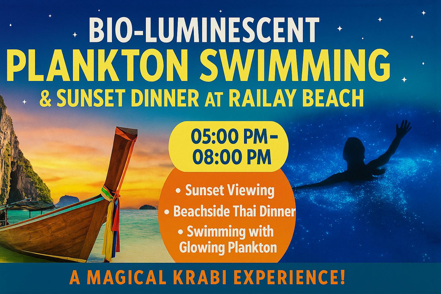 Bio-Luminescent Plankton Swimming & Sunset. Dinner Tour