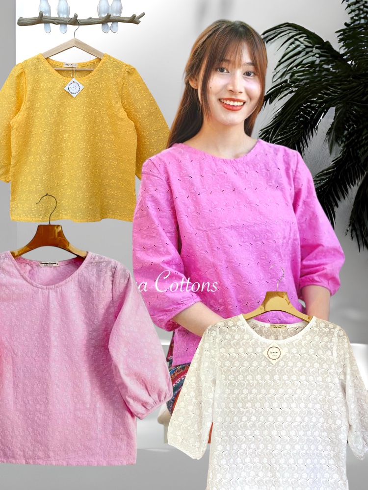 เสื้อการะเกด สีชมพูอ่อน สีม่วง สีเหลือง และสีปูนแดง