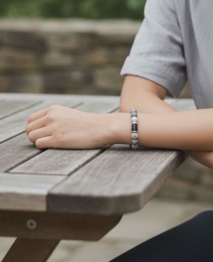 (025) กำไลไลหินซิลเวอร์เลซ & แบล็คอาเกต (ปกป้องคุ้มครอง เสริมสมดุล จิตใจสงบ ลดความเครียด) หินขนาด 10 มิล ขนาดข้อมือระบุทางแชทได้เลยค่ะ