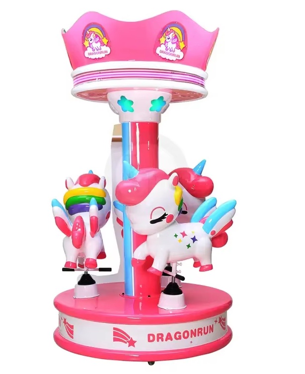 ม้าหมุนการ์ตูนยูนิคอร์นสุดน่ารักเสามงกุฏ 3 ที่นั่ง