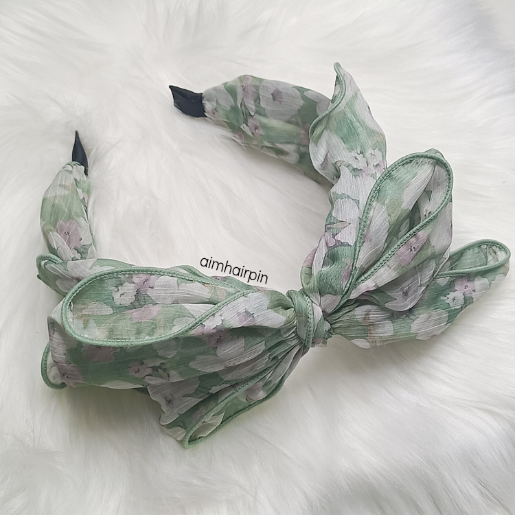 คาดผมแบบไม่หัก สีเขียวลายดอก โบว์ดัดได้ - aimhairpin จำหน่ายกิ๊บติดผมเกาหลีแท้ และเครื่องประดับ ยางรัดผม คาดผมแฟชั่น สร้อยคอ ต่างหู