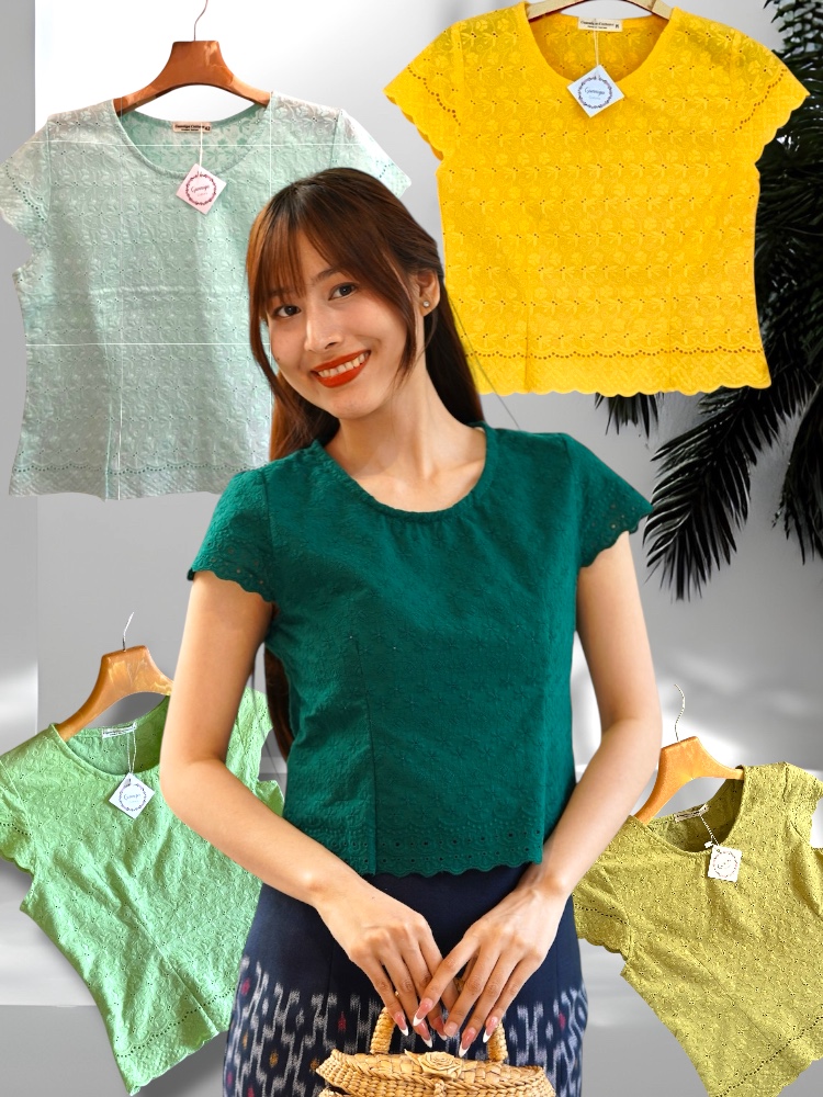 เสื้อกาสะลองคำ โทนสีสีเขียว และสีเหลือง
