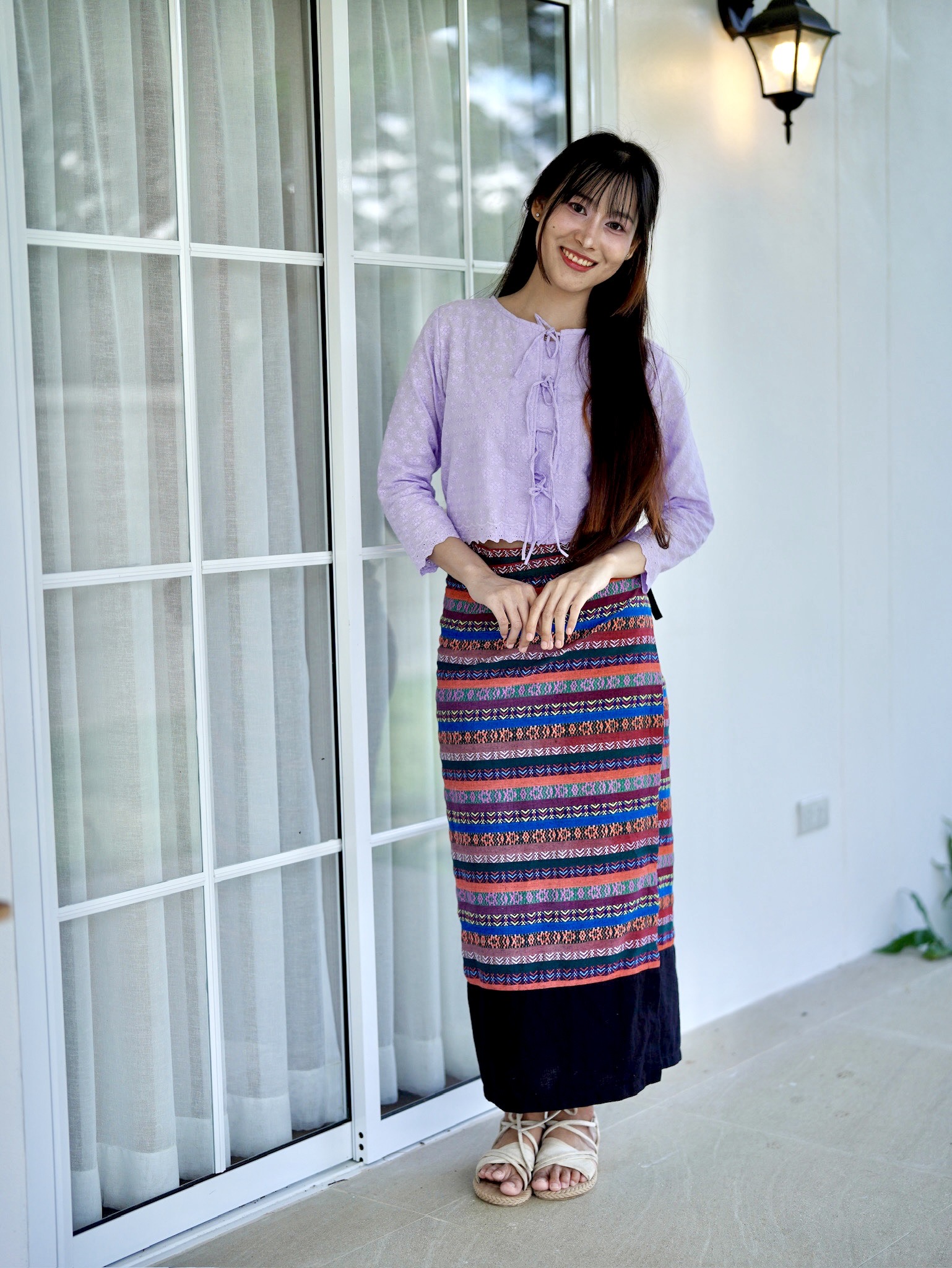 เสื้อบัวเกี๋ยง สีใหม่ หลายสี ลายพิกุล เสื้อแขนยาวผู้เชือกหน้า