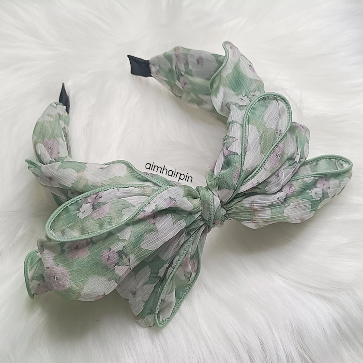 คาดผมแบบไม่หัก สีเขียวลายดอก โบว์ดัดได้ - aimhairpin จำหน่ายกิ๊บติดผมเกาหลีแท้ และเครื่องประดับ ยางรัดผม คาดผมแฟชั่น สร้อยคอ ต่างหู