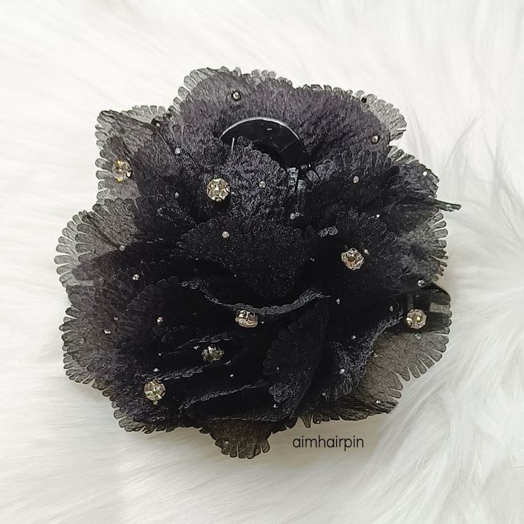กิ๊บหนีบผม ทรงพุ่มดอกไม้สีดำ - aimhairpin จำหน่ายกิ๊บติดผมเกาหลีแท้ และเครื่องประดับ ยางรัดผม คาดผมแฟชั่น สร้อยคอ ต่างหู