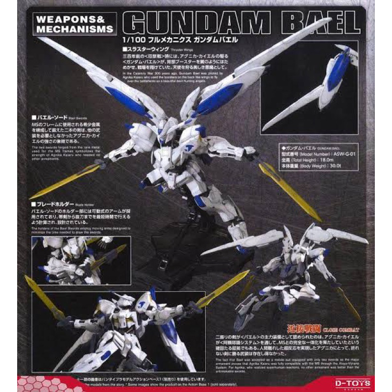 Full Mechanics 1/100 BANDAI ASW-G-01 Gundam BAEL 1st lot with Action Base