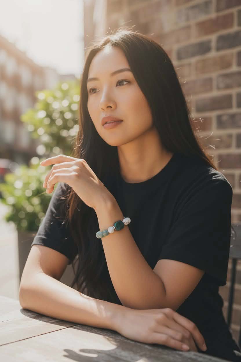 (026) กำไลหินฮาวไลต์ หยกพม่า จี้หินอะพาไทต์ (โชคลาภ มั่งคั่ง เสริมการงาน สงบสะอาด ขจัดพลังลบ) หินขนาด 10 มิล ขนาดข้อมือระบุทางแชทค่ะ