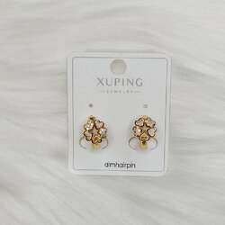 ต่างหูห่วงสีทอง ลายหัวใจห้าดวงฝังเพชร - aimhairpin จำหน่ายกิ๊บติดผมเกาหลีแท้ และเครื่องประดับ ยางรัดผม คาดผมแฟชั่น สร้อยคอ ต่างหู