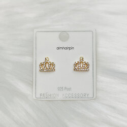 ต่างหูก้านตรง ทรงมงกุฏสีทองฝังเพชร - aimhairpin จำหน่ายกิ๊บติดผมเกาหลีแท้ และเครื่องประดับ ยางรัดผม คาดผมแฟชั่น สร้อยคอ ต่างหู
