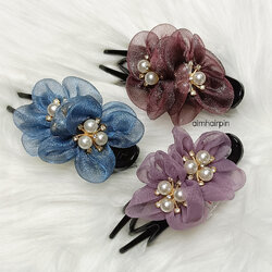 กิ๊บงับเสียบ หลังเเต่า ประดับดอกไม้เกสรเป็นมุกและเพชร - aimhairpin จำหน่ายกิ๊บติดผมเกาหลีแท้ และเครื่องประดับ ยางรัดผม คาดผมแฟชั่น สร้อยคอ ต่างหู
