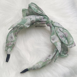 คาดผมแบบไม่หัก สีเขียวลายดอก โบว์ดัดได้ - aimhairpin จำหน่ายกิ๊บติดผมเกาหลีแท้ และเครื่องประดับ ยางรัดผม คาดผมแฟชั่น สร้อยคอ ต่างหู