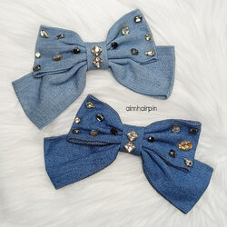 กิ๊บสปริงโบว์ ผ้ายีนส์ แต่งเพชร - aimhairpin จำหน่ายกิ๊บติดผมเกาหลีแท้ และเครื่องประดับ ยางรัดผม คาดผมแฟชั่น สร้อยคอ ต่างหู
