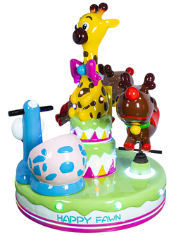 ม้าหมุนการ์ตูนแฟนซียีราฟลูกกวางแฮปปี้