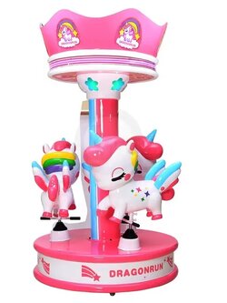 ม้าหมุนการ์ตูนยูนิคอร์นสุดน่ารักเสามงกุฏ 3 ที่นั่ง