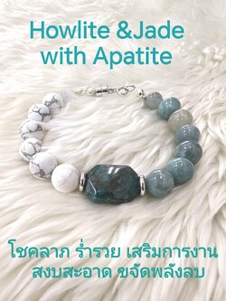 (026) กำไลหินฮาวไลต์ หยกพม่า จี้หินอะพาไทต์ (โชคลาภ มั่งคั่ง เสริมการงาน สงบสะอาด ขจัดพลังลบ) หินขนาด 10 มิล ขนาดข้อมือระบุทางแชทค่ะ