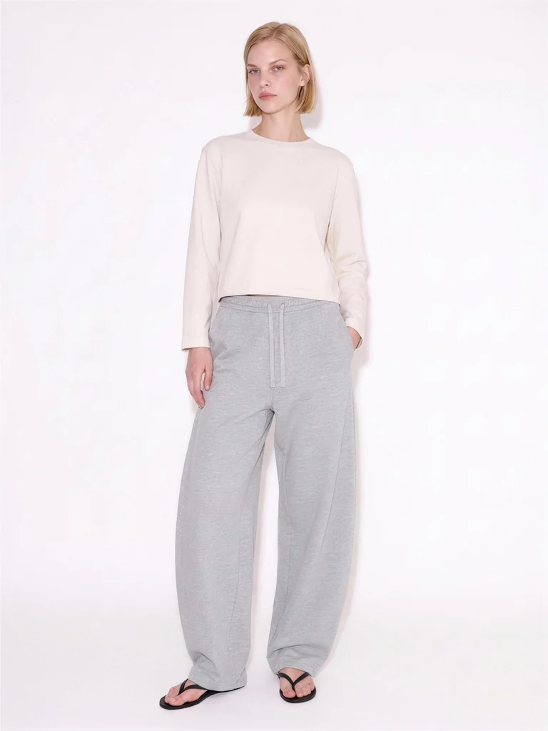 DRAWSTRING RELAXED TROUSERS — MELANGE LIGHT GREY