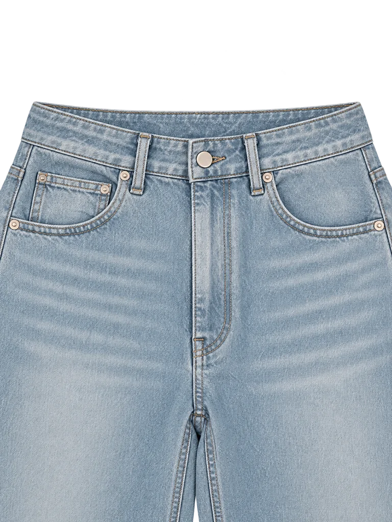 BARREL-LEG DENIM TROUSERS — WASHED BLUE