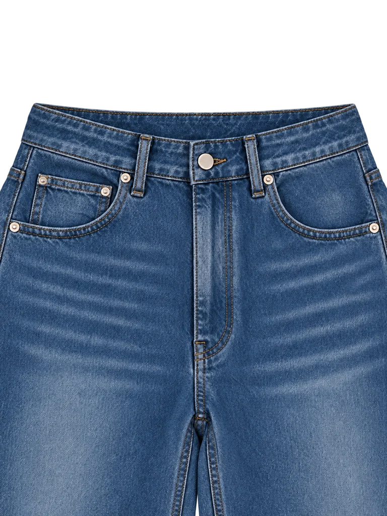 BARREL-LEG DENIM TROUSERS — WASHED DARK BLUE