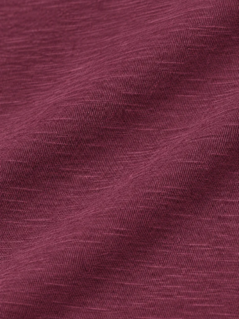 LINEN-BLEND LONG-SLEEVE TOP — CHERRY