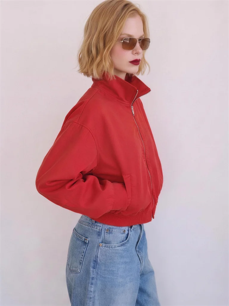 WIDE-COLLAR ZIP JACKET — CHERRY RED