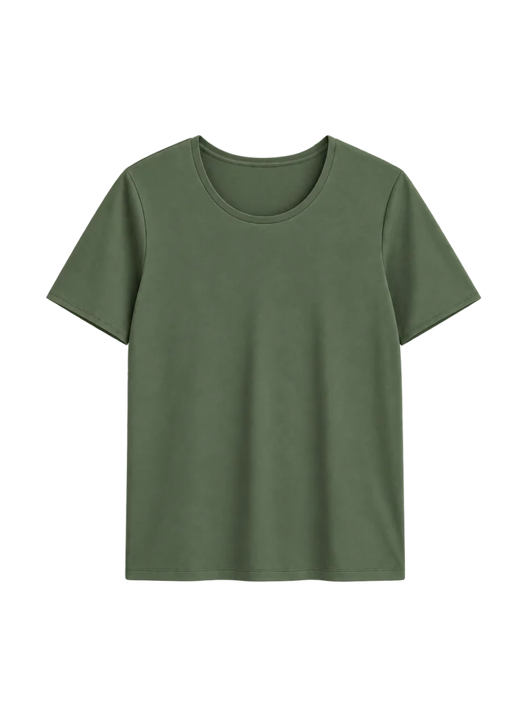 SCOOP-NECK COTTON T-SHIRT — GREEN SCOOP-NECK COTTON T-SHIRT — GREEN