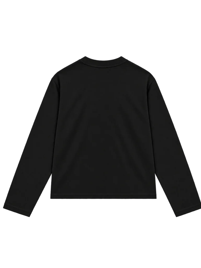 ESSENTIAL COTTON LONG-SLEEVE TOP — BLACK