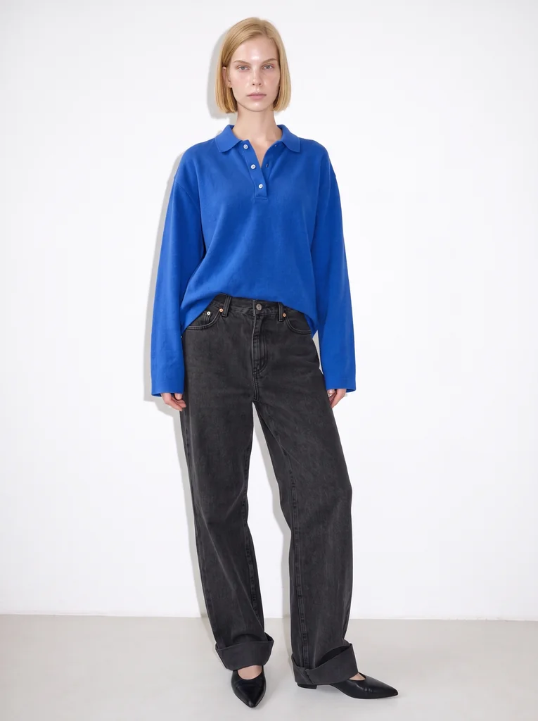 TURN-UP TAPERED JEANS — WASHED BLACK