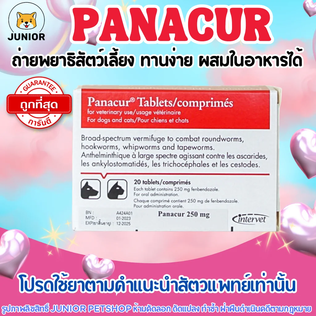 Panacur ยาถ่ายพยาธิ สำหรับสุนัขและแมว ทานง่าย ไม่มีรสและกลิ่น ผสมอาหาร/ขนมแมวเลียได้ Panacur ยาถ่ายพยาธิ สำหรับสุนัขและแมว ทานง่าย ไม่มีรสและกลิ่น ผสมอาหาร/ขนมแมวเลียได้