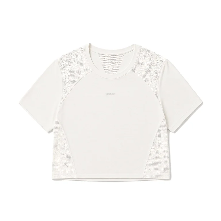 AeroVeil™ Knit Short Sleeve Tee – Crop Offwhite AeroVeil™ Knit Short Sleeve Tee – Crop Offwhite