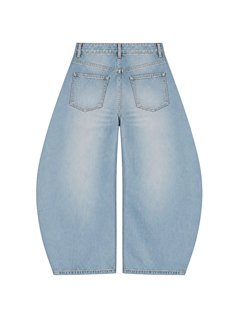 BARREL-LEG DENIM TROUSERS — WASHED BLUE