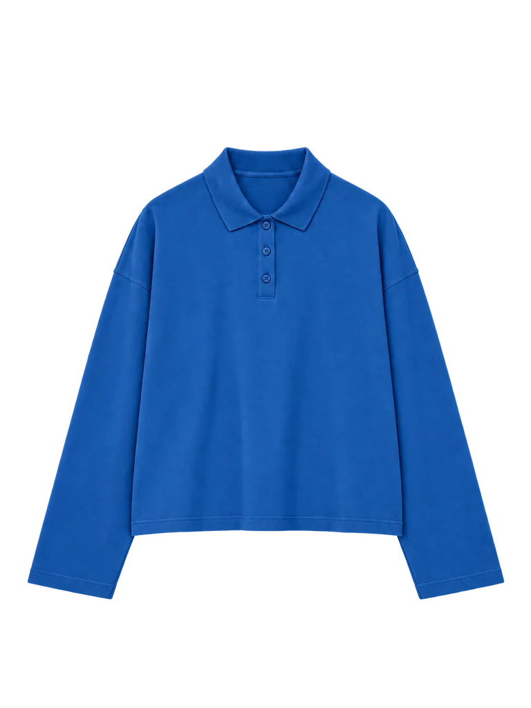 RELAXED LONG-SLEEVE POLO — COBALT